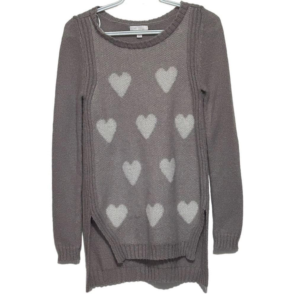 LC Lauren Conrad Women's Gray White Heart Long Sleeve‎ Sweater Size XS
